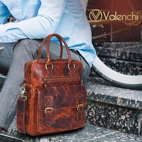 VALENCHI Leather Messenger Bag For Men - Laptop Messenger Briefcase & Shoulder Bag-Office, Work, Travel in Kuwait