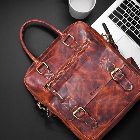 VALENCHI Leather Messenger Bag For Men - Laptop Messenger Briefcase & Shoulder Bag-Office, Work, Travel in Kuwait