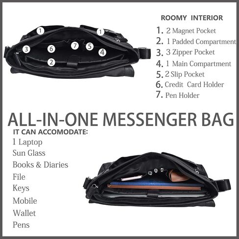 VALENCHI Leather Messenger Bag For Men - Laptop Messenger Briefcase & Shoulder Bag-Office, Work, Travel in Kuwait