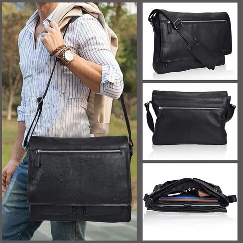 VALENCHI Leather Messenger Bag For Men - Laptop Messenger Briefcase & Shoulder Bag-Office, Work, Travel in Kuwait