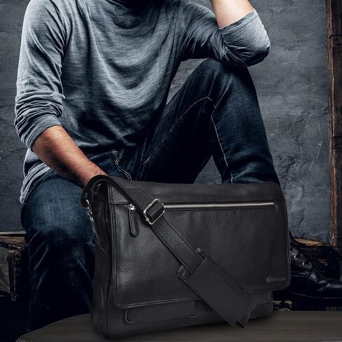 VALENCHI Leather Messenger Bag For Men - Laptop Messenger Briefcase & Shoulder Bag-Office, Work, Travel in Kuwait