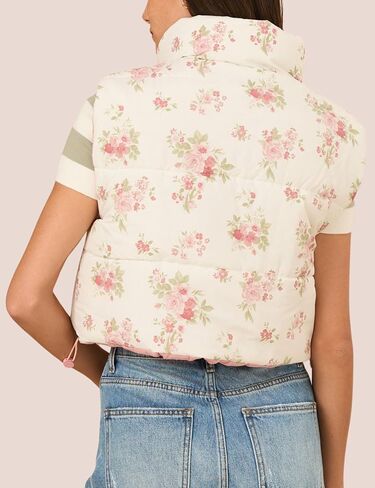 InterNos Womens Cropped Floral Print Puffer Vest Lightweight Stand Collar Zip up Sleeveless Winter Padded Coats in Kuwait
