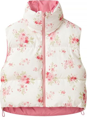 InterNos Womens Cropped Floral Print Puffer Vest Lightweight Stand Collar Zip up Sleeveless Winter Padded Coats in Kuwait