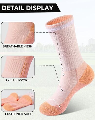 BOOPH 6 Pairs Kids Crew Socks Boys Girls Athletic Cushioned Hiking Socks Warm Soft Running Socks in Saudi Arabia