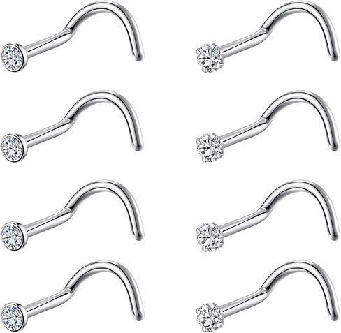 8PCS G23 Titanium Twist Screw Nose Studs 18G 20G Nose Rings 2mm 2.5mm 3mm Clear Pink Purple Aurora CZ Gold Nose Piercing Studs Nostril for Women Men in Saudi Arabia