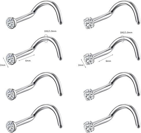 8PCS G23 Titanium Twist Screw Nose Studs 18G 20G Nose Rings 2mm 2.5mm 3mm Clear Pink Purple Aurora CZ Gold Nose Piercing Studs Nostril for Women Men in Saudi Arabia
