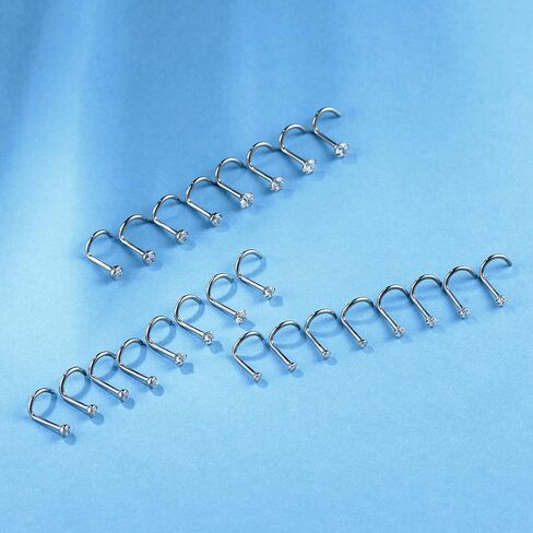 8PCS G23 Titanium Twist Screw Nose Studs 18G 20G Nose Rings 2mm 2.5mm 3mm Clear Pink Purple Aurora CZ Gold Nose Piercing Studs Nostril for Women Men in Saudi Arabia
