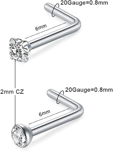 8PCS G23 Titanium Twist Screw Nose Studs 18G 20G Nose Rings 2mm 2.5mm 3mm Clear Pink Purple Aurora CZ Gold Nose Piercing Studs Nostril for Women Men in Saudi Arabia