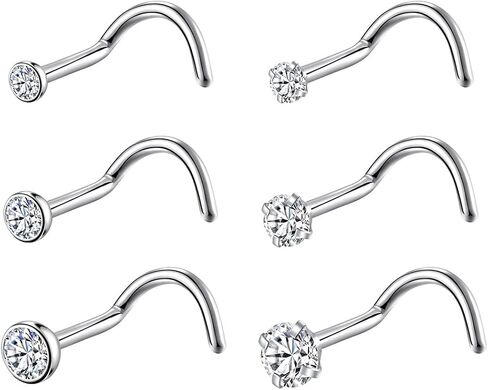 8PCS G23 Titanium Twist Screw Nose Studs 18G 20G Nose Rings 2mm 2.5mm 3mm Clear Pink Purple Aurora CZ Gold Nose Piercing Studs Nostril for Women Men in Saudi Arabia