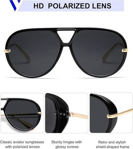 VANLINKER Trendy Polarized Aviator Sunglasses for Women Men Retro Oversized Round Sunglasses Vintage Shield Shades VL9798 in Saudi Arabia