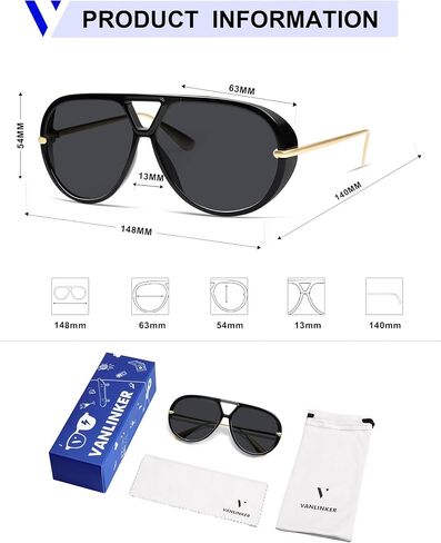 VANLINKER Trendy Polarized Aviator Sunglasses for Women Men Retro Oversized Round Sunglasses Vintage Shield Shades VL9798 in Saudi Arabia