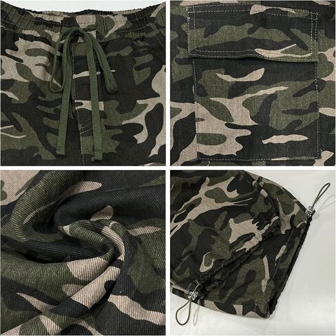 HVEPUO سراويل مموهة للنساء عالية الخصر واسعة الساق عادية Y2K Camoflage البضائع السراويل الفضفاضة مرونة الخصر مستقيم الجينز بنطلون in Kuwait