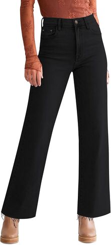 Straight Leg Jeans for Women Cropped High Waisted Stretchy Frayed Hem Raw Jean Loose Wide Leg Baggy Pants in Kuwait