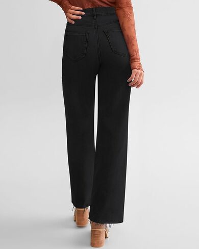 Straight Leg Jeans for Women Cropped High Waisted Stretchy Frayed Hem Raw Jean Loose Wide Leg Baggy Pants in Kuwait