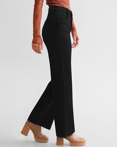 Straight Leg Jeans for Women Cropped High Waisted Stretchy Frayed Hem Raw Jean Loose Wide Leg Baggy Pants in Kuwait