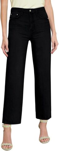 Straight Leg Jeans for Women Cropped High Waisted Stretchy Frayed Hem Raw Jean Loose Wide Leg Baggy Pants in Kuwait