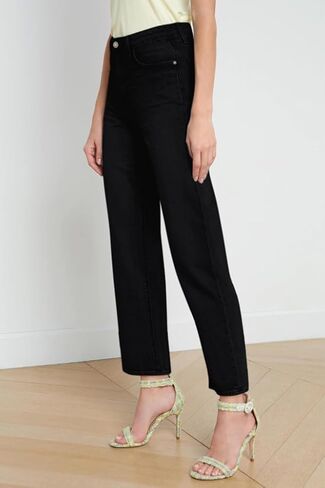 Straight Leg Jeans for Women Cropped High Waisted Stretchy Frayed Hem Raw Jean Loose Wide Leg Baggy Pants in Kuwait