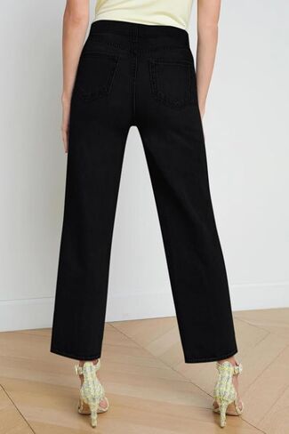 Straight Leg Jeans for Women Cropped High Waisted Stretchy Frayed Hem Raw Jean Loose Wide Leg Baggy Pants in Kuwait