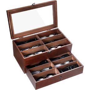Sunglasses Storage Organizer, 12 Slots Wooden Lens Box Multiple Pairs Eyeglasses Case Sunglasses Case Holder Watches Jewelry Collection for Men Women Glasses