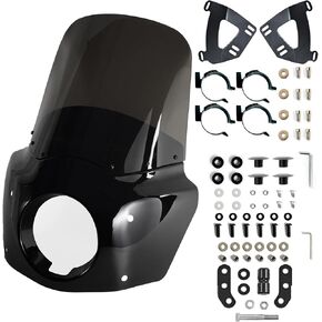 Motorcycle Fairing Windshield Kit, 5.75" Headlight Fairing 15" Smoked Motorbike Windscreen 48-58mm Forks with Extension Fit for Harley Softail Low Rider S FXLRS 2020-2023