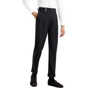 Men's Classic Gurkha Naples Italian Style Pants No Belt Required High Waist Dress Pants in Saudi Arabia