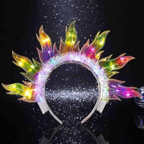 DRESBE Light Up Flame Headband LED Fire Headbands Party Sun Goddess Halo Hair Accessories for Women (Colorful Light)