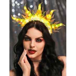 JEAIRTS Light Up Fire Headband Led Flame Crown Headpiece Glowing Halloween Costume Hair Accessories for Women