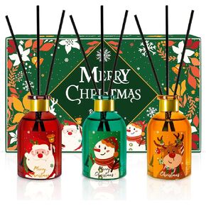 Christmas Reed Diffuser Set with Sticks, Cedar Wood Reed Diffusers for Home Oil Refill Gift Set Smell of Christmas Home Fragrance Oil Diffuser Reeds Scent Sticks, Bathroom Air Fresheners 3.5 FL.OZ