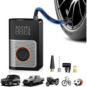 Tire Inflator Portable Air Compressor, 160 PSI Portable Tire Inflator for Car, Car Tire Air Pump Portable with Tire Pressure Gauge, Portable Air Compressor for Car Tires, Motorcycle, Bicycle and More