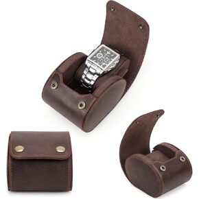 Top Grain Genuine Leather 3-Watches Roll Organizer Case for Man & Woman, Minimalist Vintage Design for Treasured Watch/Bracelet, Handmade, Gift Choice for Watch Collector, Coffee, 3 Slots