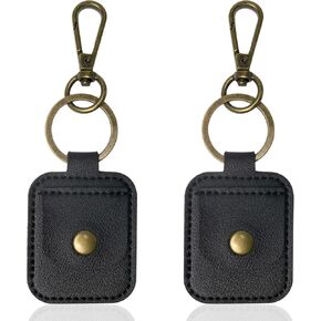 2 Pack Black Leather Jewelry Travel Case Jewelry Holder for Sports Mini Pouch Keychain for Rings, Small Coins