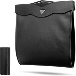 Smart LED Hanging Car Trash Bag, Magnetic Closure Car Trash Can for Back Seat,Waterproof PU Leather Portable Car Garbage Can with 15 PCS Disposable Rubbish Bags