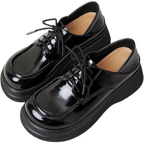 Women's Leather Chunky Platform Oxfords Fashion Wide Round Toe Platform Lace-Up Loafers Dress Shoe for Daily Outdoor Work Casual Walking Shoes