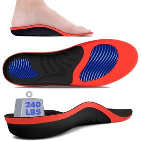 Plantar Fasciitis Relief Insoles Men Women, 240+lbs High Arch Support Inserts with Comfort Cushion for Planters Facetious Relief, Trim-to-Fit Shoe Inserts, Insoles Men Work Boots (USA 7-11)