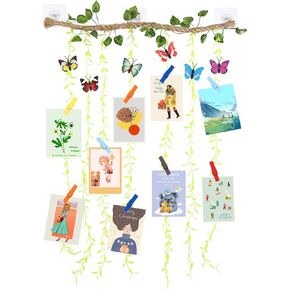 Hanging Photo Display, Macrame Wall Hanging Pictures Holders, Boho Pictures Organizer for Wall Decoration, with 30 Wood Clips, for Rustic Country Decor, Home, Office, Nursery Room