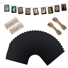 Paper Picture Frames 4x6,50 Pcs Black Paper Photo Frames,Picture Frames Collage Wall Decor DIY Cardboard with 50 Wood Clips and 5 Strings,DIY Clip Photo Display Holders for Home, Office Decor