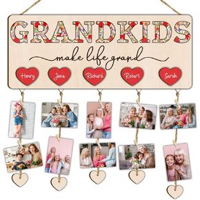 Grandma’s Brag Board Gifts for Grandma from Granddaughter Grandson, Nana Granny Picture Frame Photo Holder, Grandkids Make Life Grand Wooden Wall Hanging Photo Display Home Decor for Grandparents Mimi