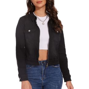 Women's Denim Jackets Zip Up Long Sleeve Basic Trendy Trucker Jackets