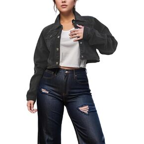 TodTan Women's Cropped Jean Denim Jackets - Distressed Frayed Hem Button Down Long Sleeve Casual Jacket Coat