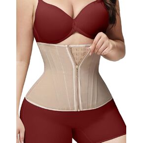 SHAPSHE Waist Trainer for Women Workout Waist Cincher for Tummy Control Corset Shapewear with Zipper Hook, TAN 2XL