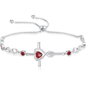 FANCIME Gift for Women Cross Bracelet 925 Sterling Silver Heart Birthstone Bracelet Fine Jewelry Birthday Gifts for Her Women