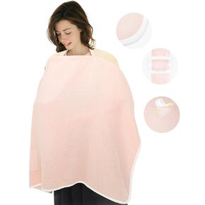 Muslin Nursing Cover for Breastfeeding,Breathable Breastfeeding Cover up with Arch Neckline for Women,Machine Washable & Dryer Safe Feeding Cover Up,43.3" x 25.6" (Light Pink)