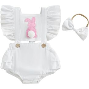 COORALLY Baby Girls Ruffle Sleeveless Romper Lace Floral Backless Cotton Linen Bodysuit Jumpsuit with Headband Clothes Set