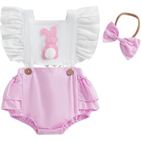 COORALLY Baby Girls Ruffle Sleeveless Romper Lace Floral Backless Cotton Linen Bodysuit Jumpsuit with Headband Clothes Set