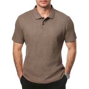 JMIERR Men's Waffle Polo Shirts Summer Casual Short Sleeve T-Shirt Button Up Solid Color Henley Shirts in Kuwait