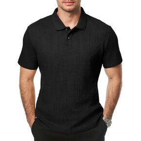 JMIERR Men's Waffle Polo Shirts Summer Casual Short Sleeve T-Shirt Button Up Solid Color Henley Shirts