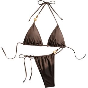 GORGLITTER Women's 2 Pieces String Bikini Triangle Halter High Cut Thong Bikini Set Bathing Suit
