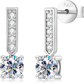 Moissanite Dangle Earrings for Women, 925 Sterling Silver Moissanite Short Long Drop Earrings 1-3CT D-E Color VVS1, Gold Plated Wedding Earrings for Brides Bridesmaid Jewelry Gifts