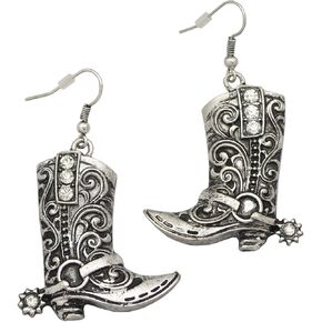 Western West Cowgirl Boots Earrings Texas Spur Dangle Drop Earrings Rodeo Boho Fancy Dress Costume