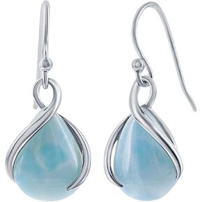 Larimar Earrings for Women - Blue Earrings Dangle - Gemstone Earrings for Women - Teardrop Blue Drop Earrings for Women - Blue and Silver Earrings - Larimar Jewelry - Teardrop Dangle Earrings